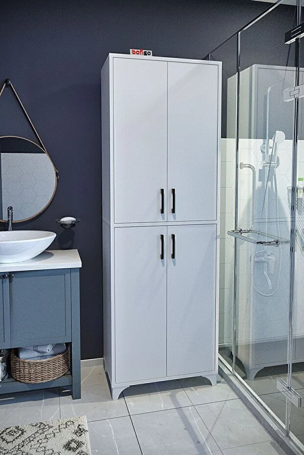 Çok Amaçlı Dolap 4 Kapaklı 6 Bölmeli Banyo Dolabı Mutfak Dolabı Nehir Beyaz